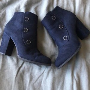 blue suede ankle booties